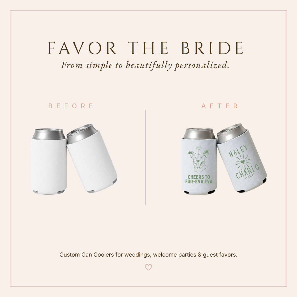 Personalized Dog Portrait Wedding Can Coolers