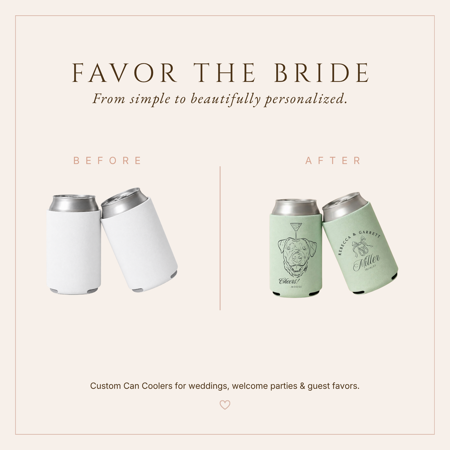 Personalized Wedding Pet Portrait Can Coolers