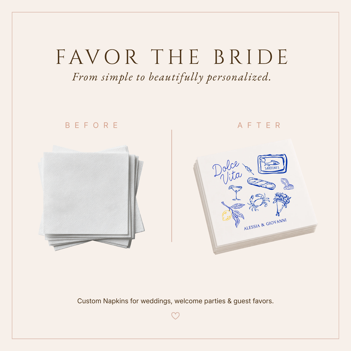 Personalized Dolce Vita Wedding Table Napkins