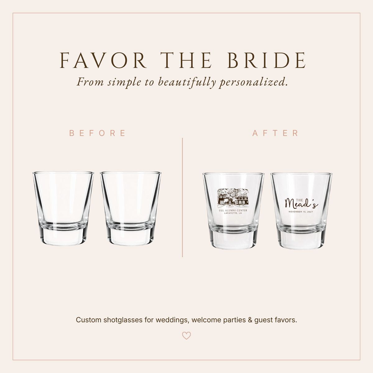 Personalized Historic Venue Wedding Shot Glasses