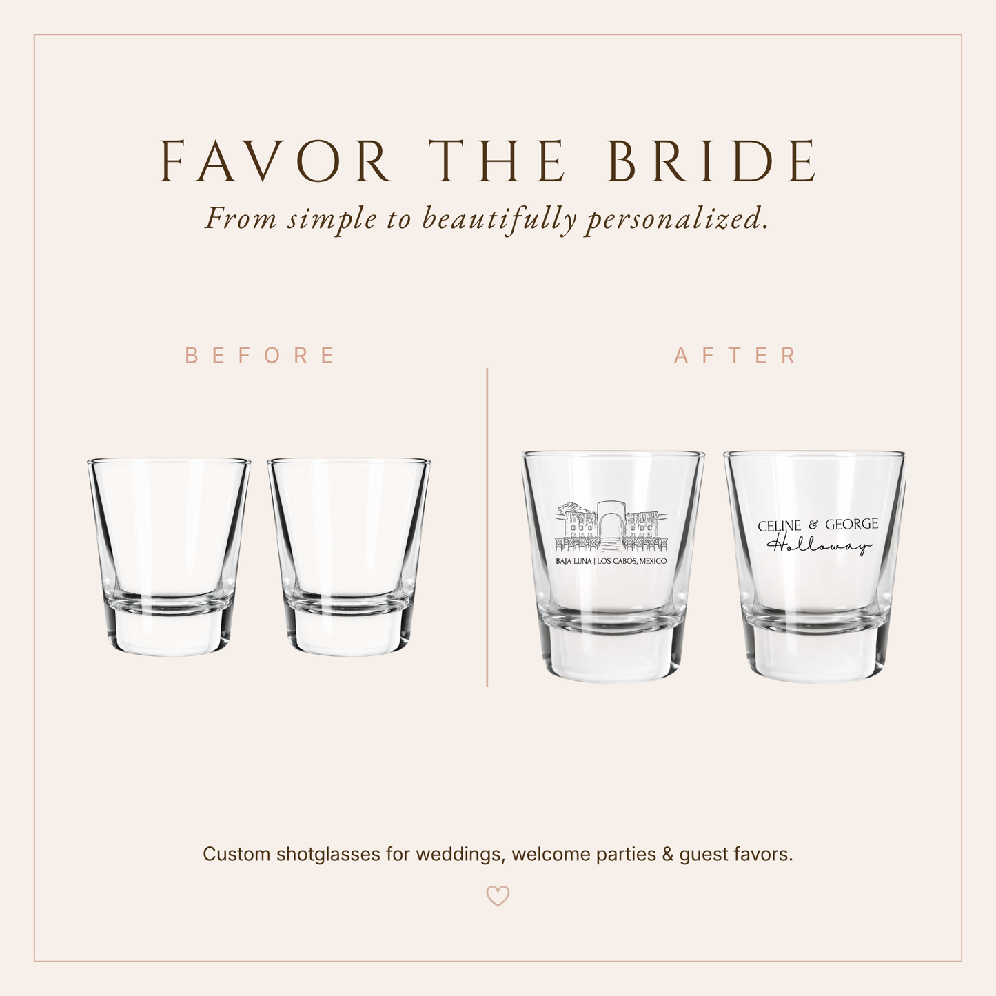 Personalized Destination Venue Wedding Shot Glasses