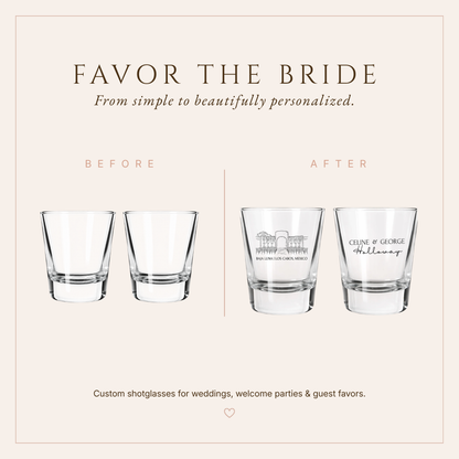 Personalized Destination Venue Wedding Shot Glasses