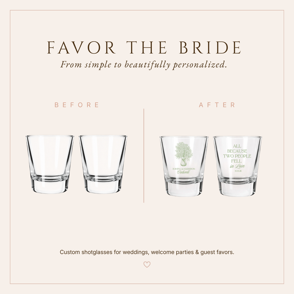 Personalized Love Tree Wedding Shot Glasses