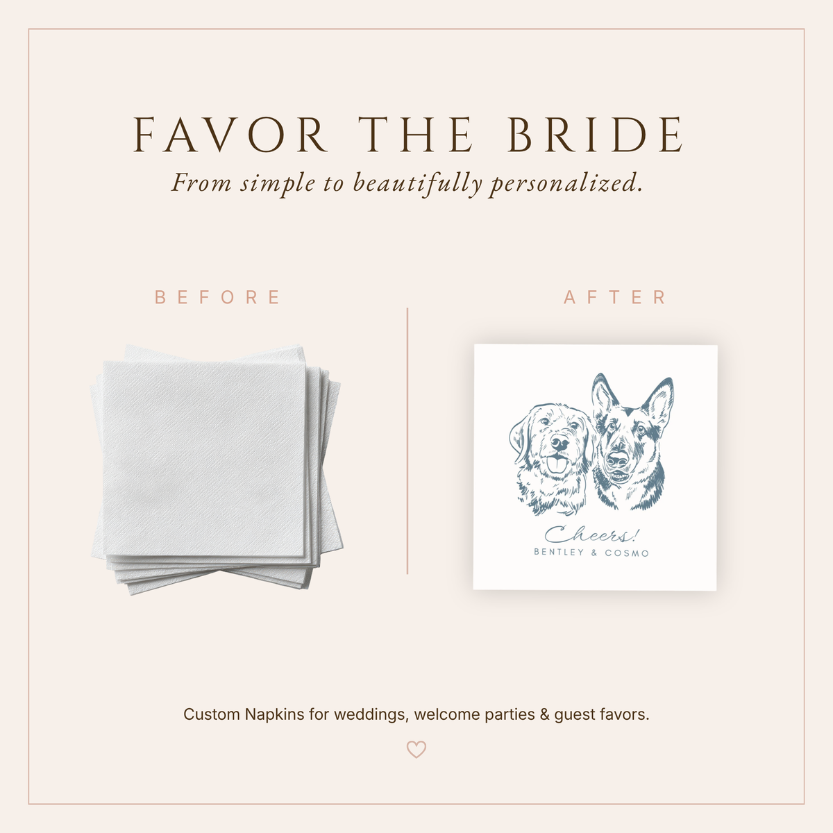 Personalized Pet Portrait Cheers Wedding Napkins