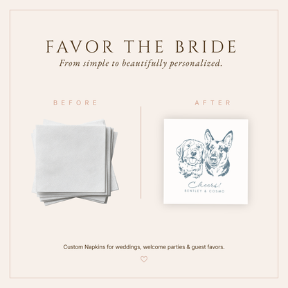 Personalized Pet Portrait Cheers Wedding Napkins