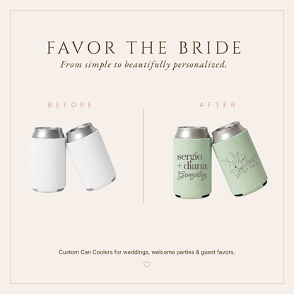 Personalized Sage Green Floral Wedding Can Coolers