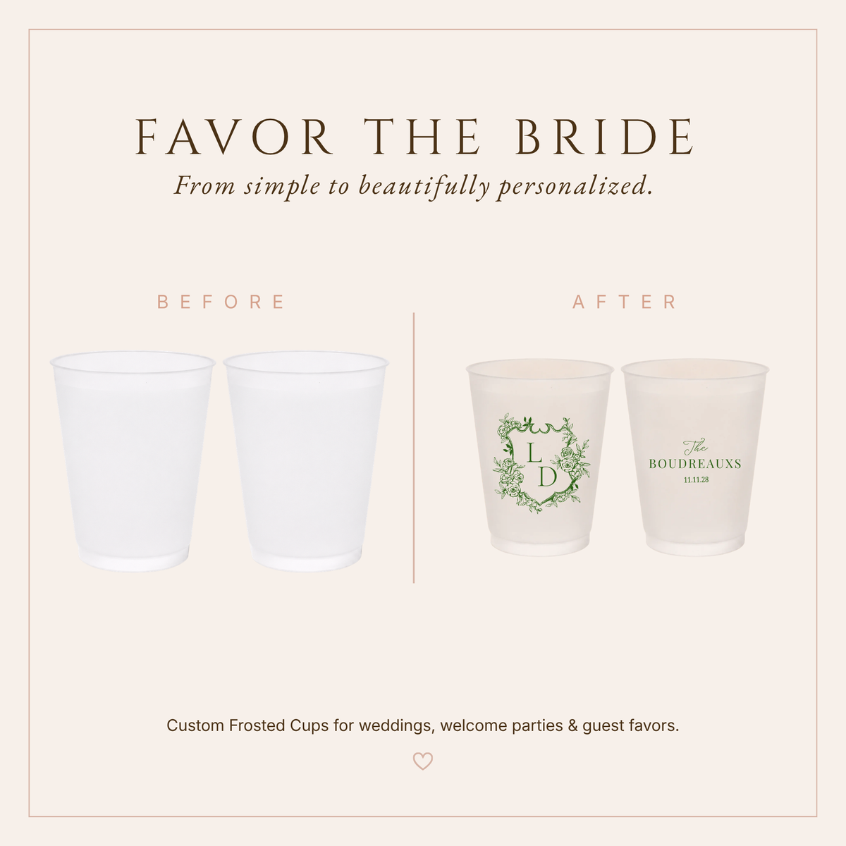 Personalized Floral Crest Wedding Frosted Cups