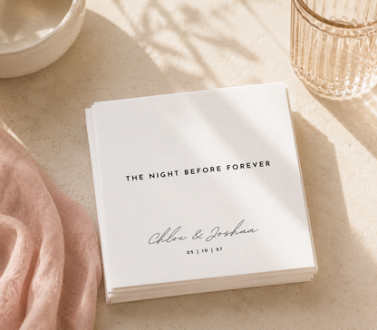 Personalized The Night Before Forever wedding napkin with custom couple names and wedding date
