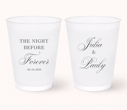 The night before forever wedding frosted cups
Personalized rehearsal dinner wedding cups
Custom wedding weekend frosted cups
Elegant script wedding favor cups