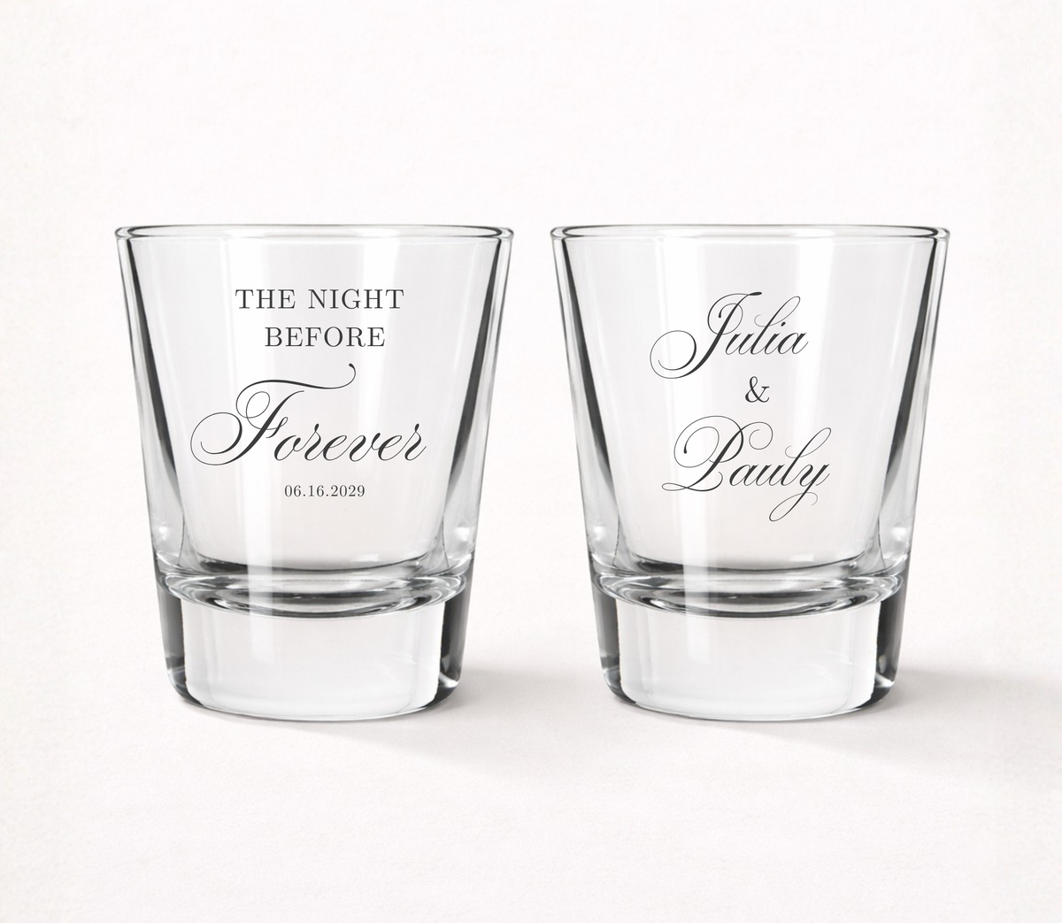 The Night Before Forever personalized shot glasses
Custom wedding shot glasses with couple names
Personalized rehearsal dinner shot glasses
Wedding welcome party favor shot glasses
Elegant wedding keepsake shot glasses
Pre wedding celebration shot glasses