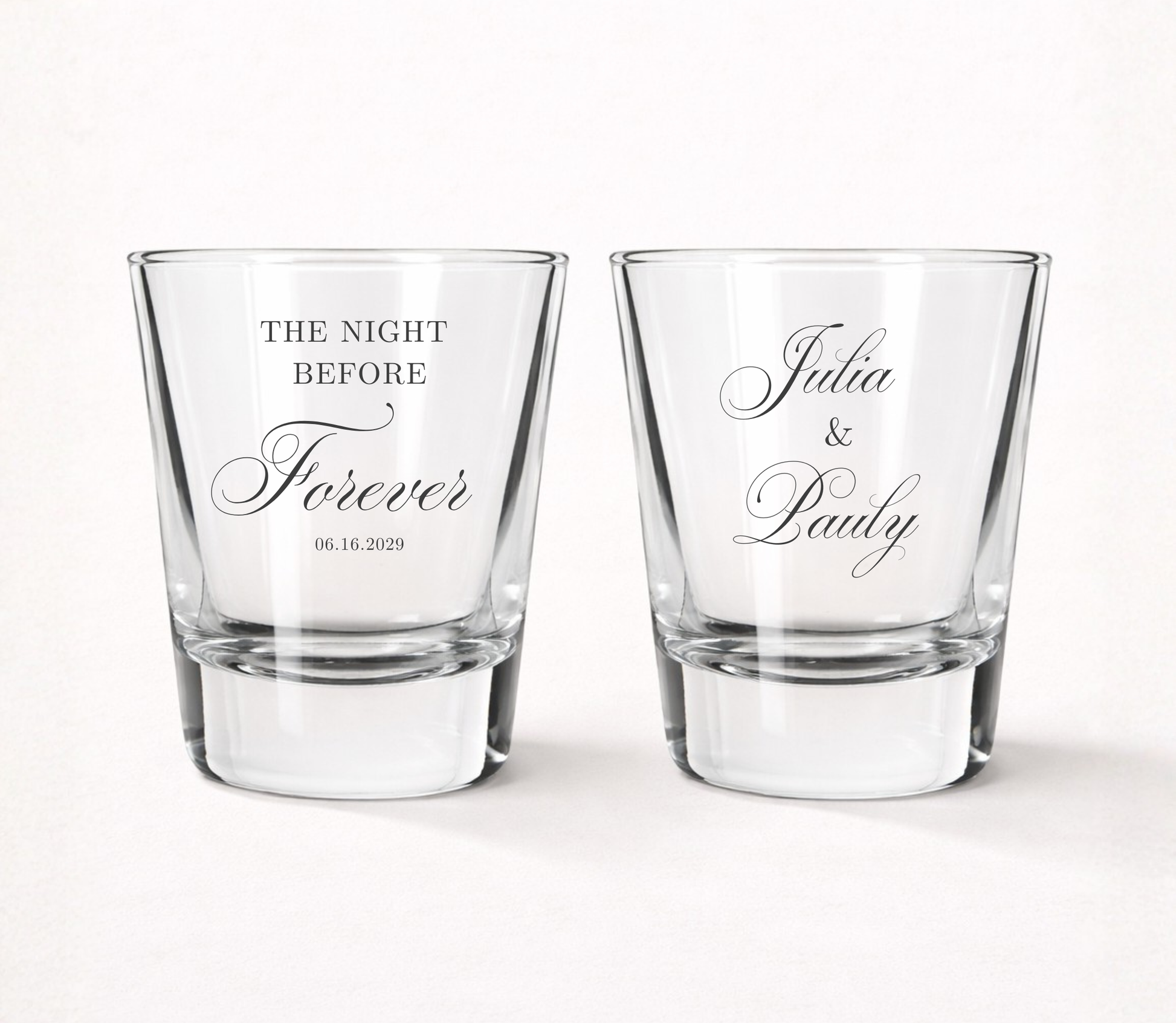 The Night Before Forever personalized shot glasses
Custom wedding shot glasses with couple names
Personalized rehearsal dinner shot glasses
Wedding welcome party favor shot glasses
Elegant wedding keepsake shot glasses
Pre wedding celebration shot glasses