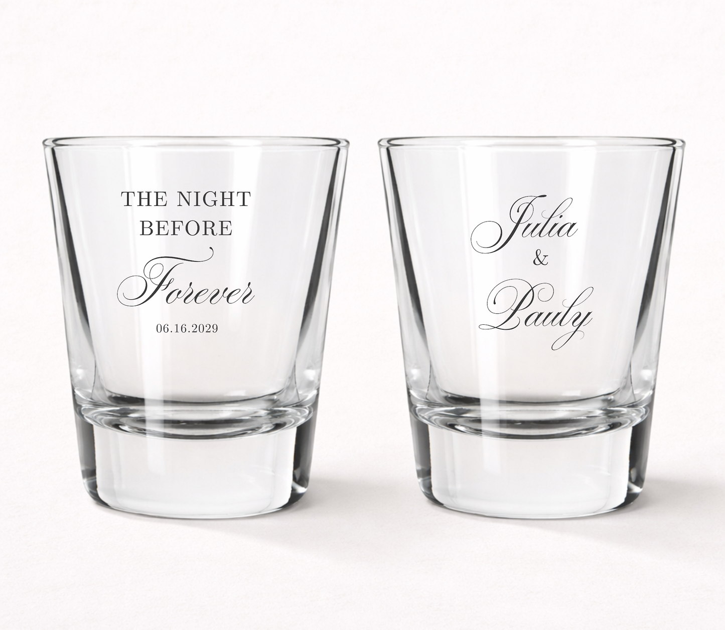 The Night Before Forever personalized shot glasses
Custom wedding shot glasses with couple names
Personalized rehearsal dinner shot glasses
Wedding welcome party favor shot glasses
Elegant wedding keepsake shot glasses
Pre wedding celebration shot glasses
