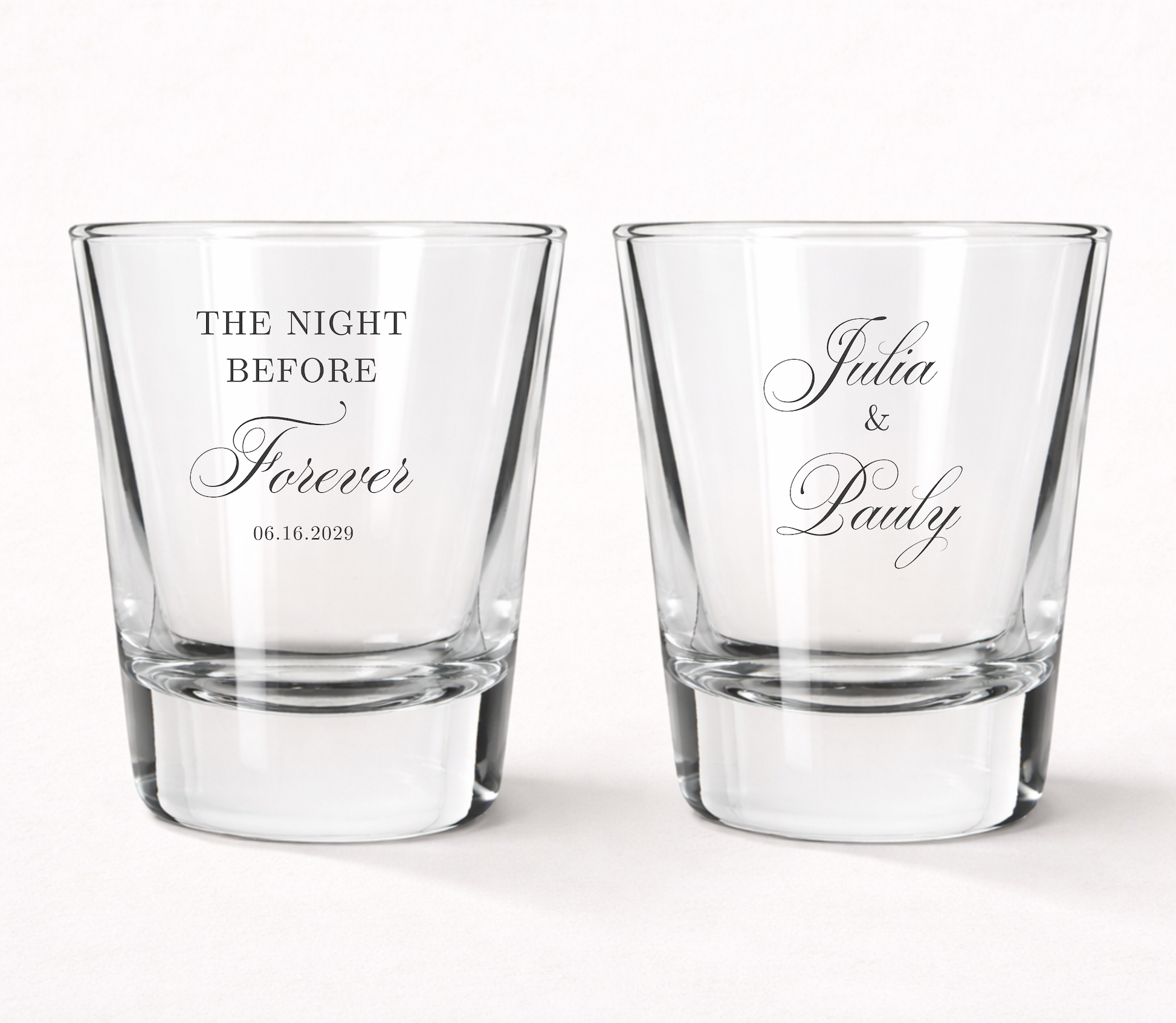 The Night Before Forever personalized shot glasses
Custom wedding shot glasses with couple names
Personalized rehearsal dinner shot glasses
Wedding welcome party favor shot glasses
Elegant wedding keepsake shot glasses
Pre wedding celebration shot glasses