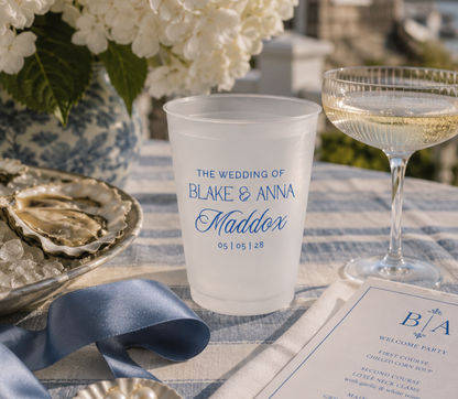 Night before wedding cups with custom names and wedding date