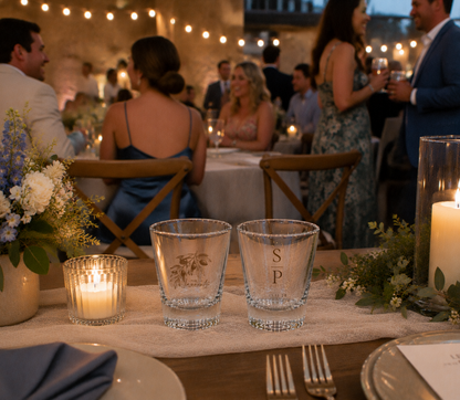 Olive Branch personalized wedding shot glasses.

Mediterranean wedding shot glasses with olive branch design.

Personalized botanical wedding shot glasses.