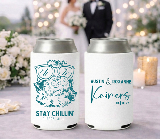 Cute Sunglasses Dog Wedding Can Cooler Pet Portrait Gift.