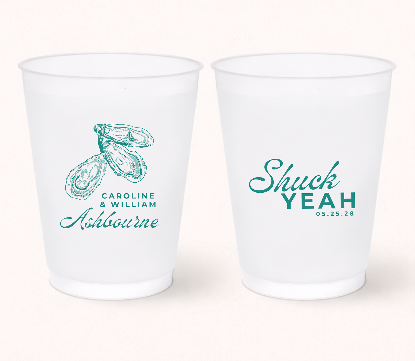 Oyster wedding frosted cups with Shuck Yeah design
Personalized oyster roast wedding cups
Coastal wedding favor drinkware
Beach wedding frosted cups with oyster illustration
Waterfront wedding cups with custom names
Custom oyster wedding cups with wedding date