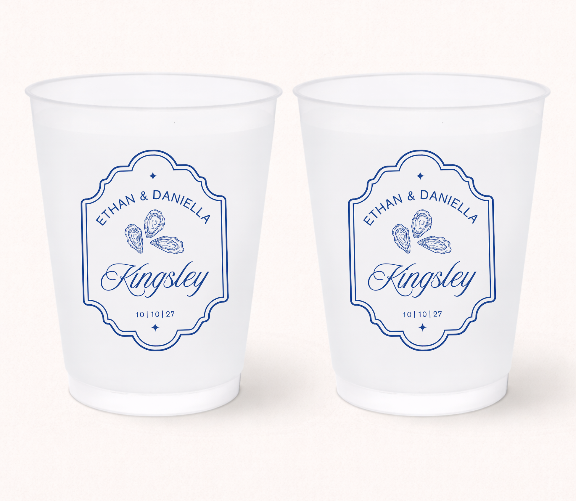 Personalized oyster wedding frosted cups
Coastal wedding cups with oyster design
Custom beach wedding frosted cups
Elegant oyster shell wedding favor cups