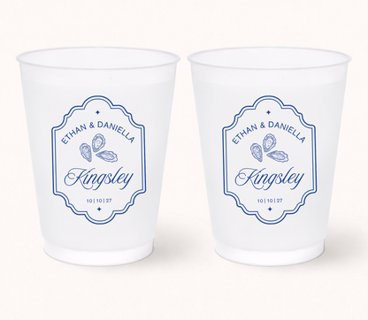 Personalized oyster wedding frosted cups
Coastal wedding cups with oyster design
Custom beach wedding frosted cups
Elegant oyster shell wedding favor cups