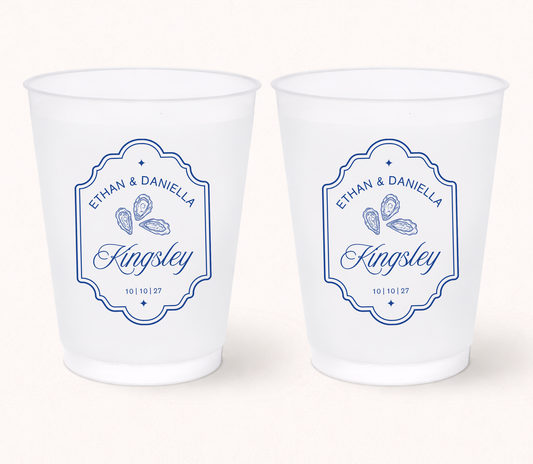Personalized oyster wedding frosted cups
Coastal wedding cups with oyster design
Custom beach wedding frosted cups
Elegant oyster shell wedding favor cups
