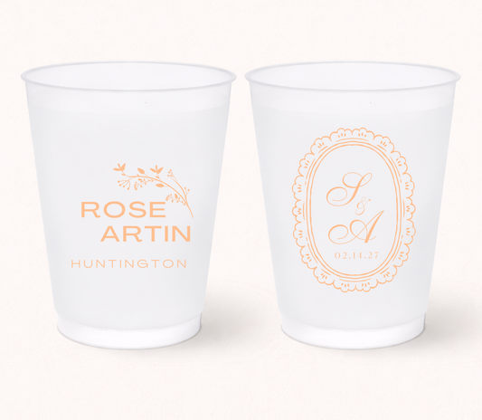 Minimalist peach wedding frosted cups
Elegant monogram wedding cups
Custom frosted cups with vintage frame
Romantic personalized wedding drinkware
Modern bridal shower frosted cups
Luxury minimalist wedding favor cups