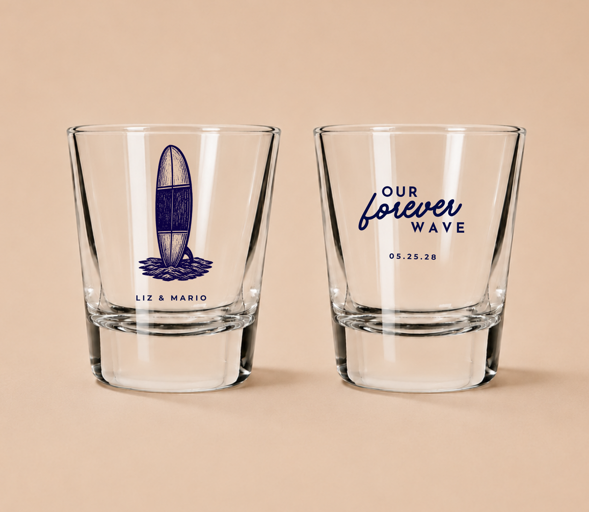 Personalized Beach Surf Wedding Shot Glasses