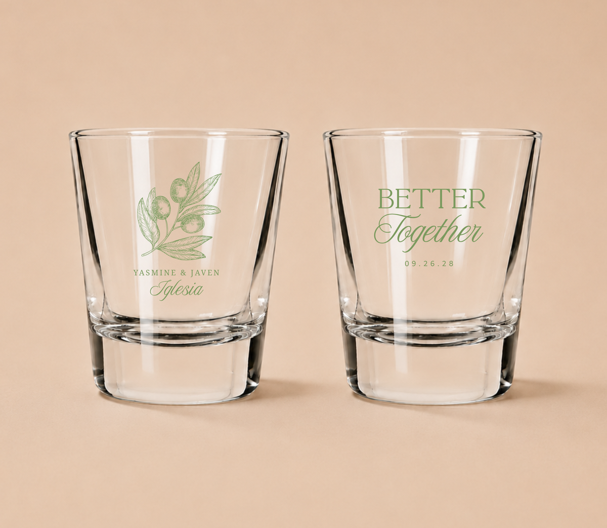 Personalized Better Together Olive Wedding Shot Glasses