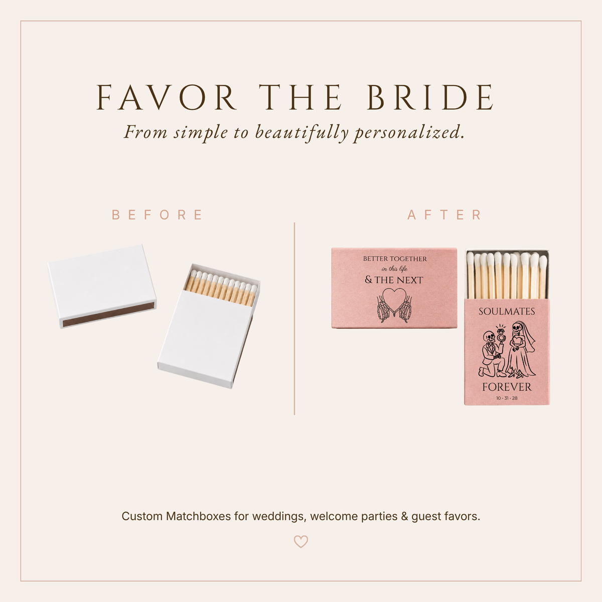 Personalized Blush Pink Halloween Wedding Matchboxes