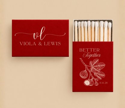 Personalized Botanical Fig Wedding Favor Matchboxes
