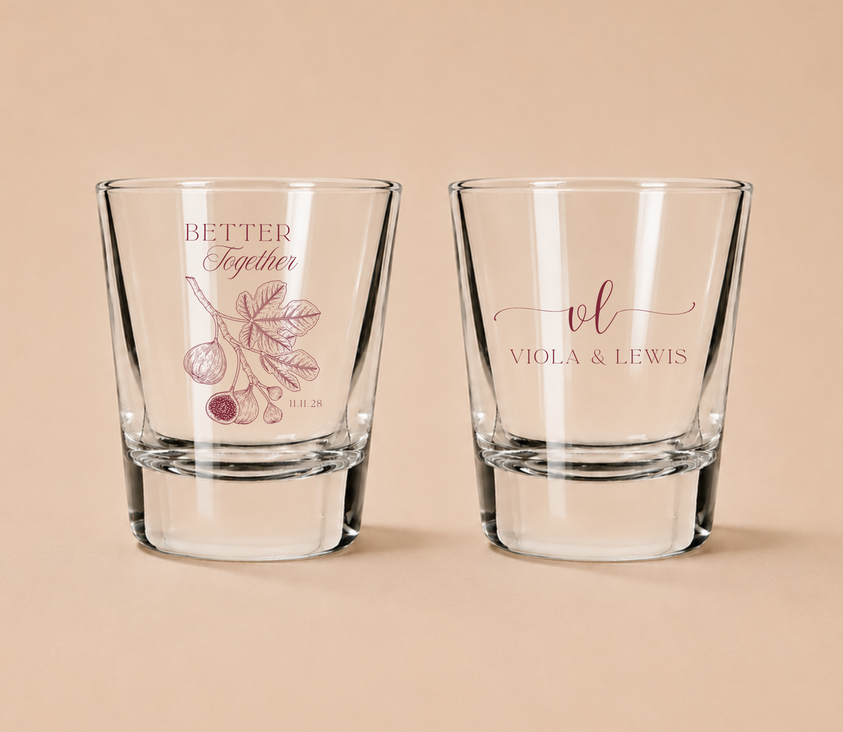 Personalized Botanical Fig Wedding Shot Glasses