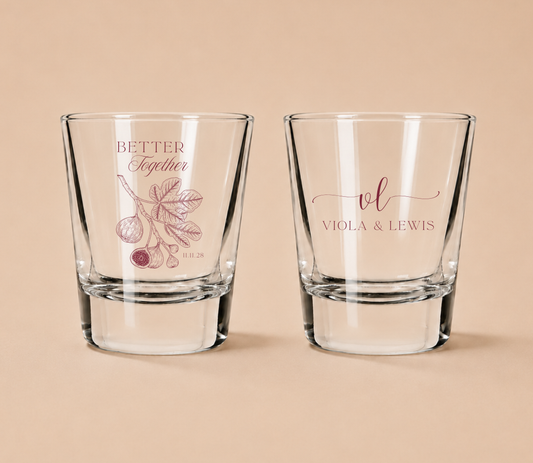 Personalized Botanical Fig Wedding Shot Glasses
