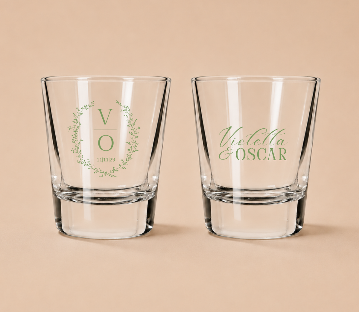 Personalized Botanical Initial Monogram Wedding Shot Glasses