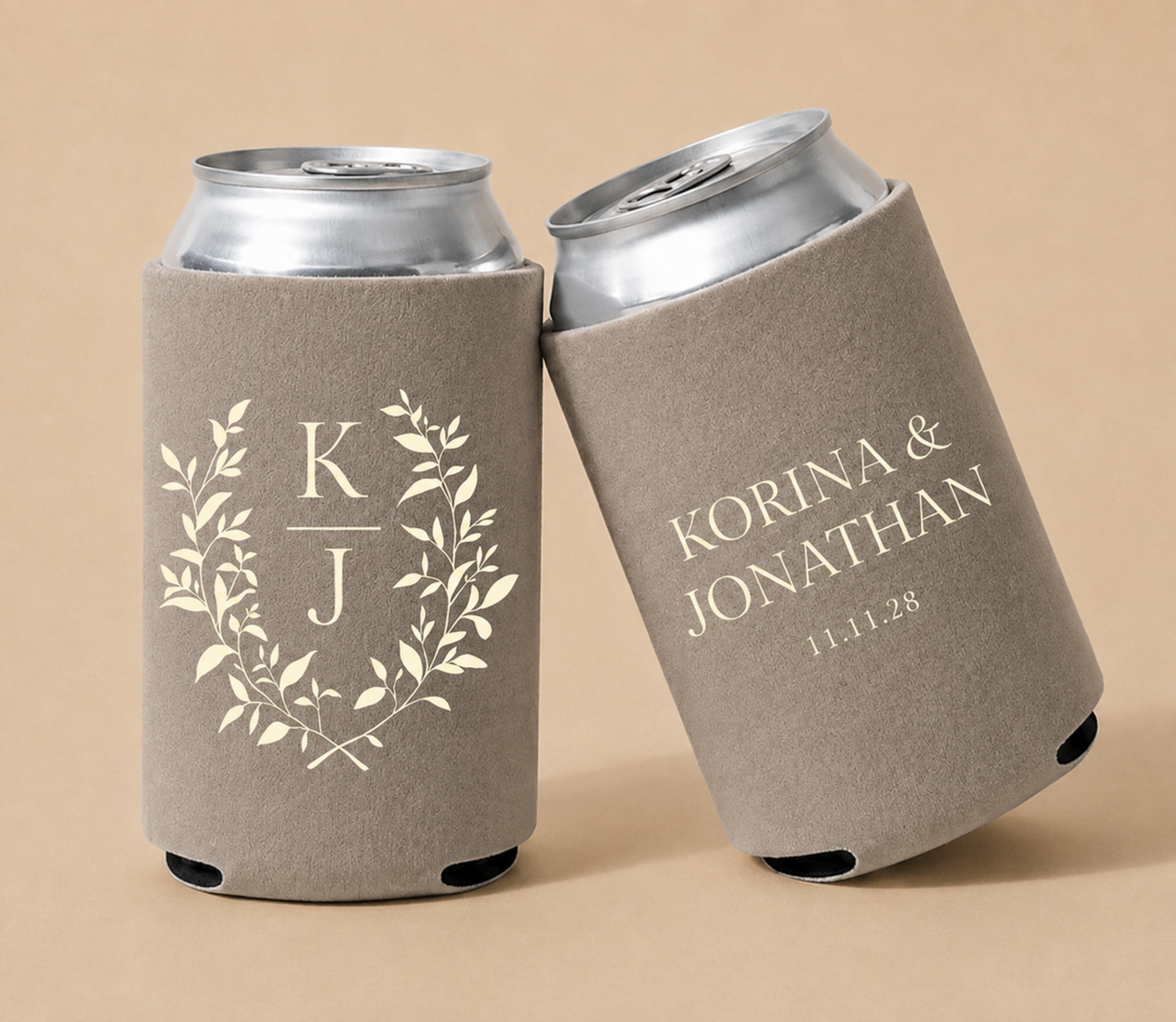 Personalized Botanical Wedding Can Coolers