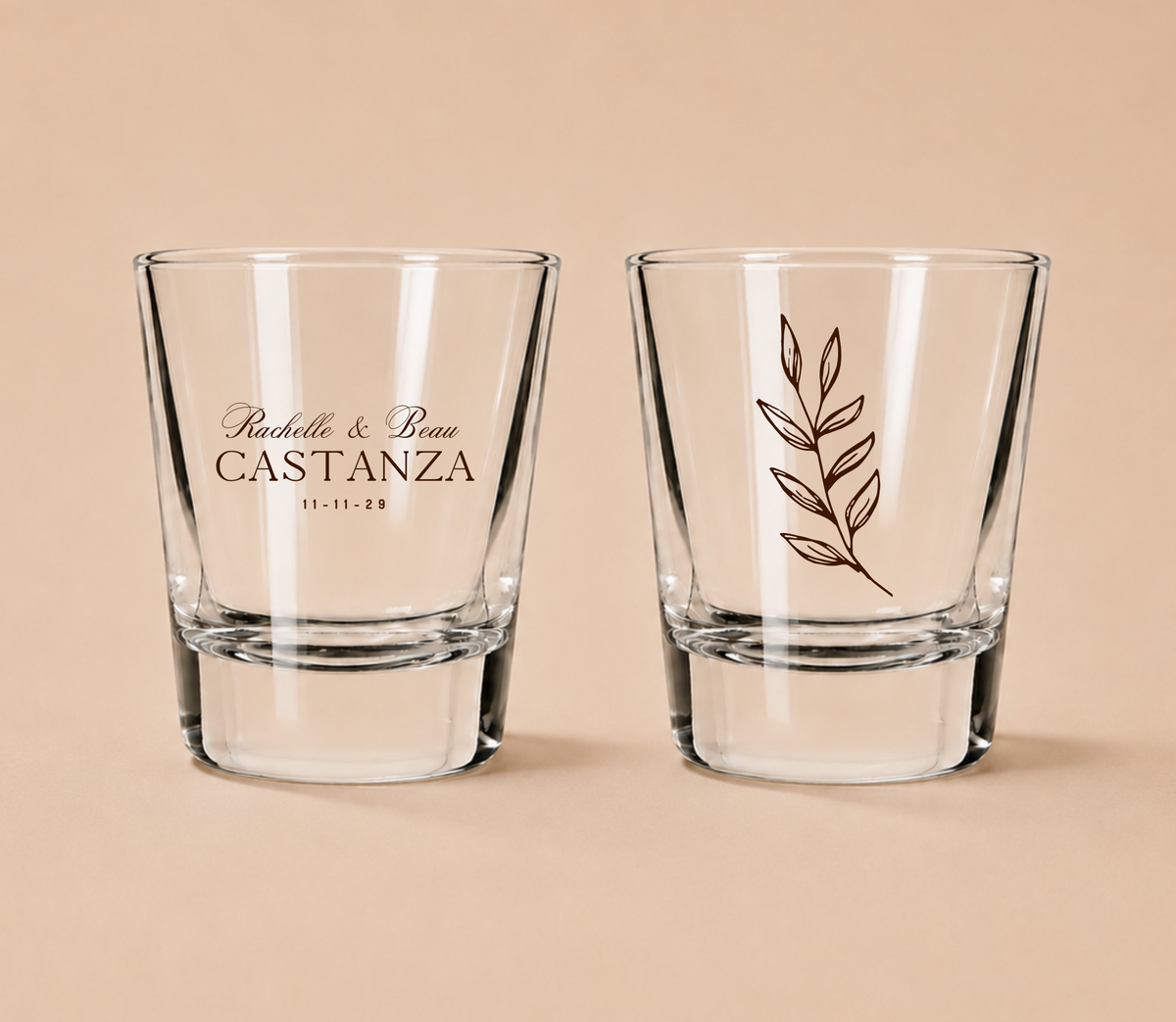 Personalized Botanical Wedding Shot Glasses