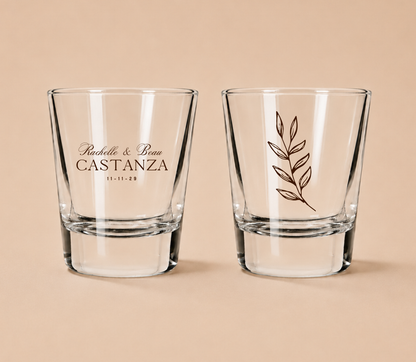 Personalized Botanical Wedding Shot Glasses
