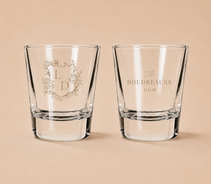 Personalized Boudreaux Floral Wedding Shot Glasses