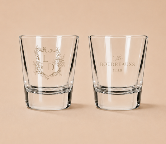 Personalized Boudreaux Floral Wedding Shot Glasses