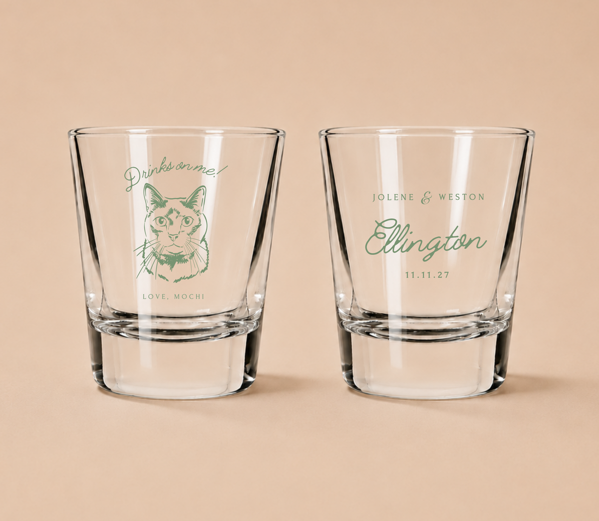 Personalized Cat Portrait Wedding Favor Shot Glasses