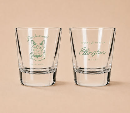 Personalized Cat Portrait Wedding Favor Shot Glasses