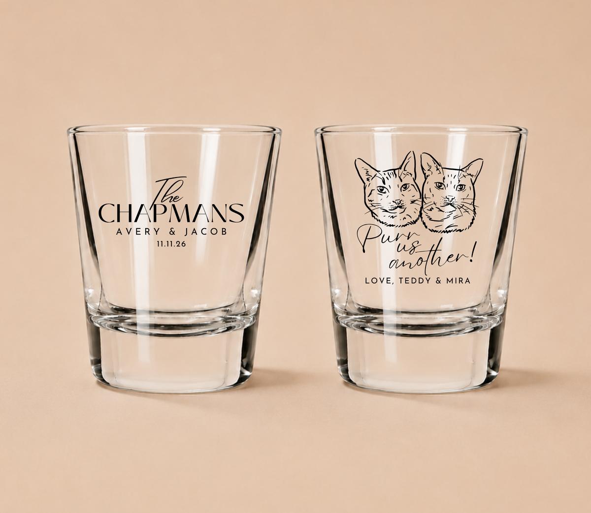 Personalized Cat Wedding Shot Glasses