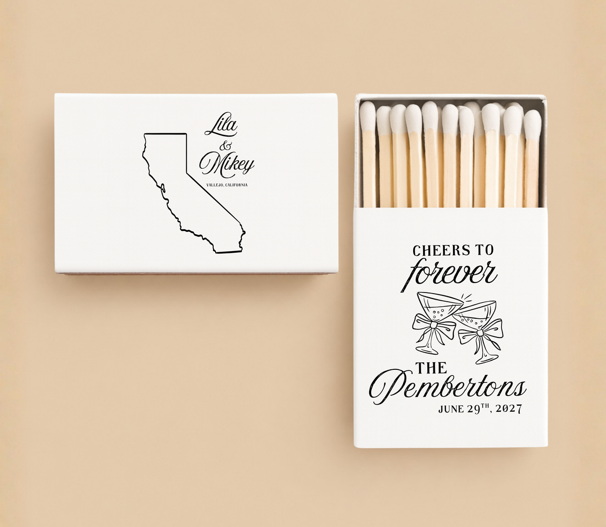 Personalized Cheers to Forever Wedding Matchboxes