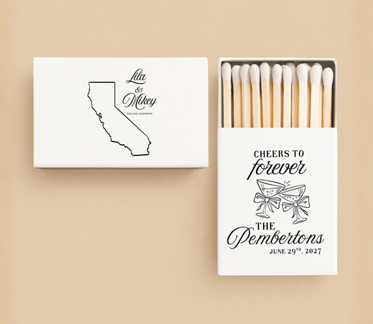 Personalized Cheers to Forever Wedding Matchboxes