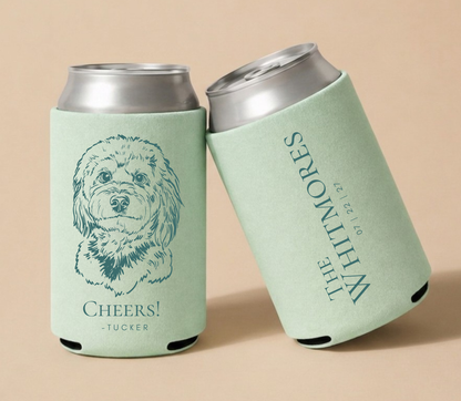 Personalized Classic Dog Portrait Wedding Can Coolers