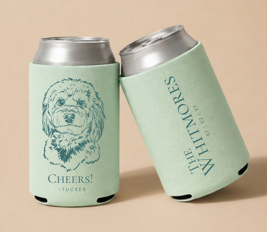 Personalized Classic Dog Portrait Wedding Can Coolers