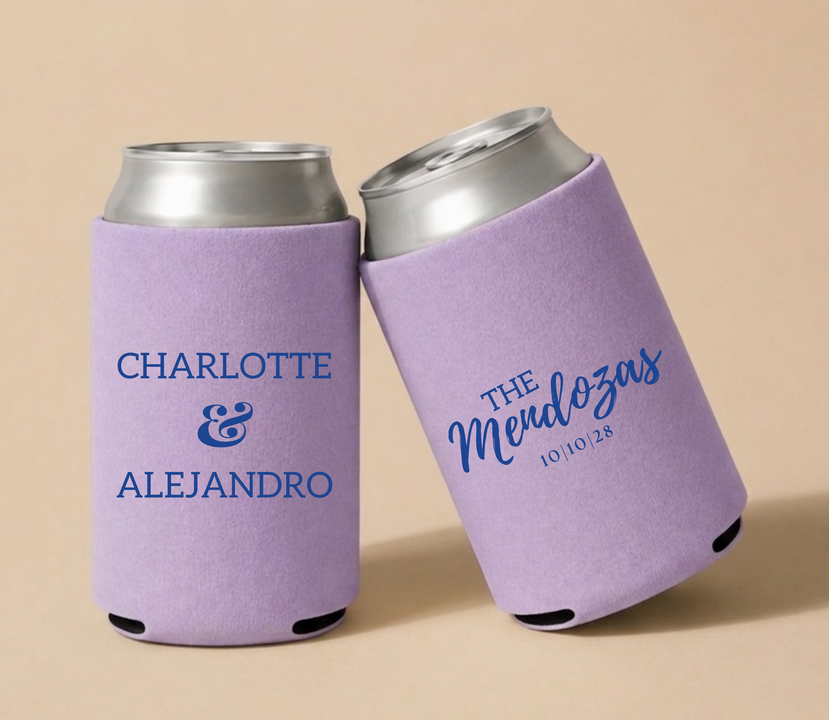 Personalized Couple Lavender Wedding Can Coolers