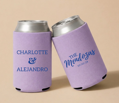 Personalized Couple Lavender Wedding Can Coolers