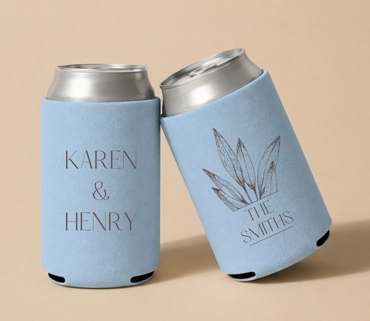 Personalized Couple Name Botanical Wedding Can Coolers