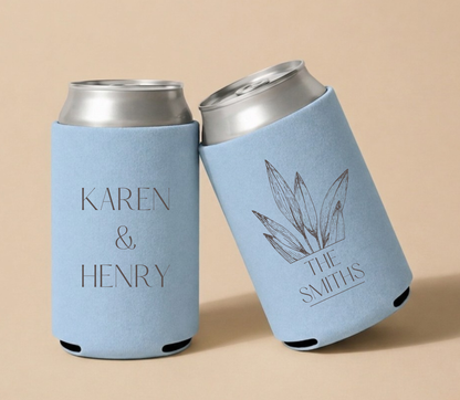 Personalized Couple Name Botanical Wedding Can Coolers