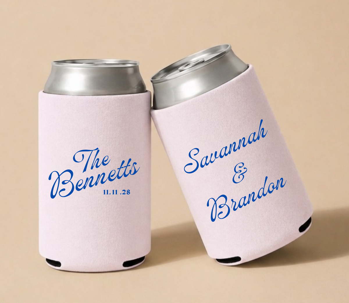 Personalized Couple Pink Wedding Can Coolers