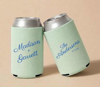 Personalized Couple Sage Green Wedding Can Coolers